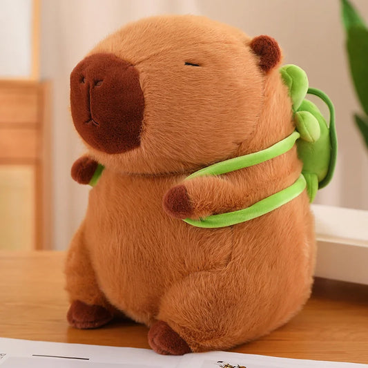 Fluffy Capybara Plush with Tortoise Backpack
