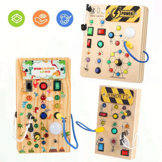 Wooden Busy Board with LED Lights Sensory